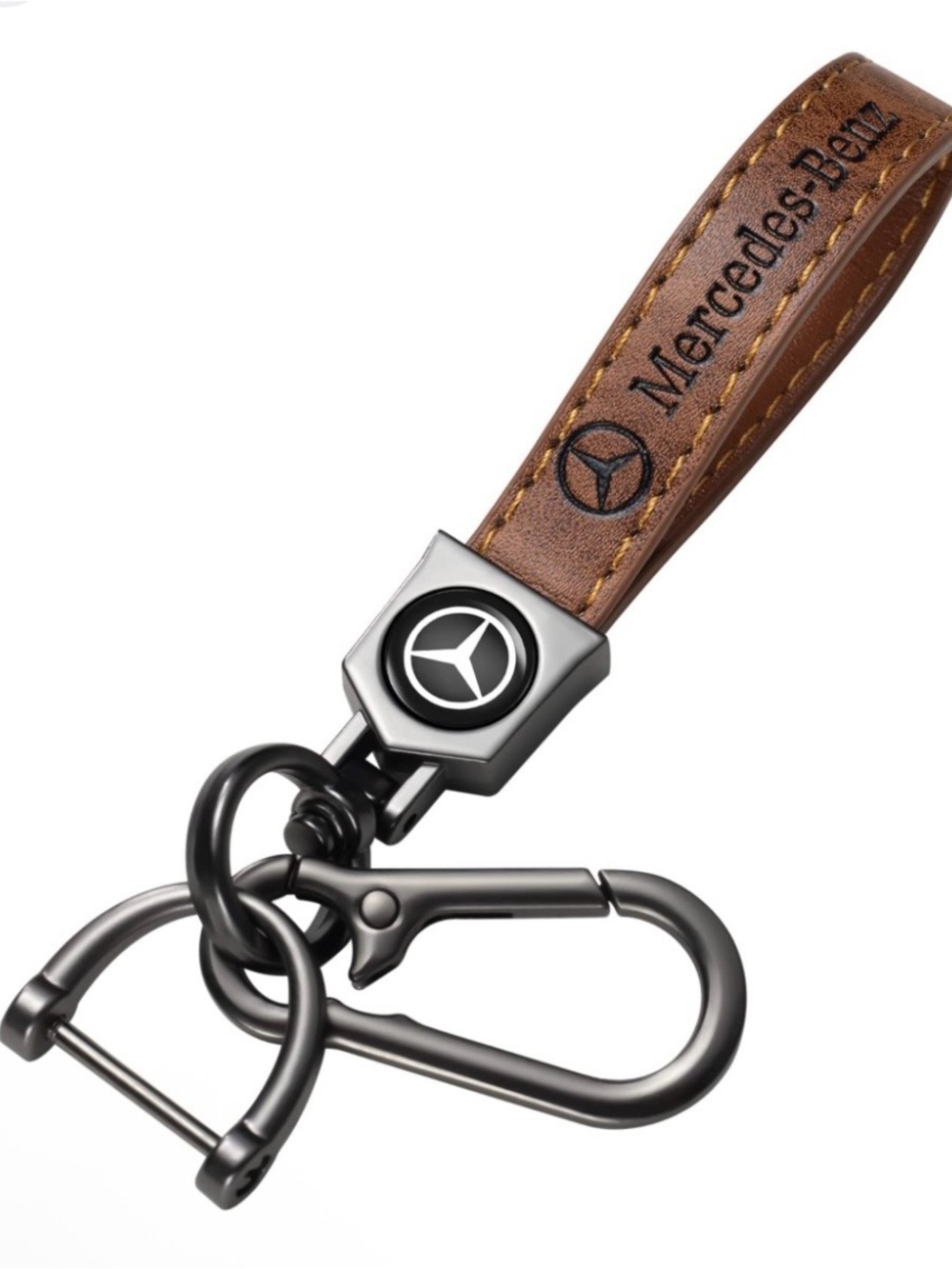 Keychain Brown Leather | Mercedes Benz with Metal Clip
